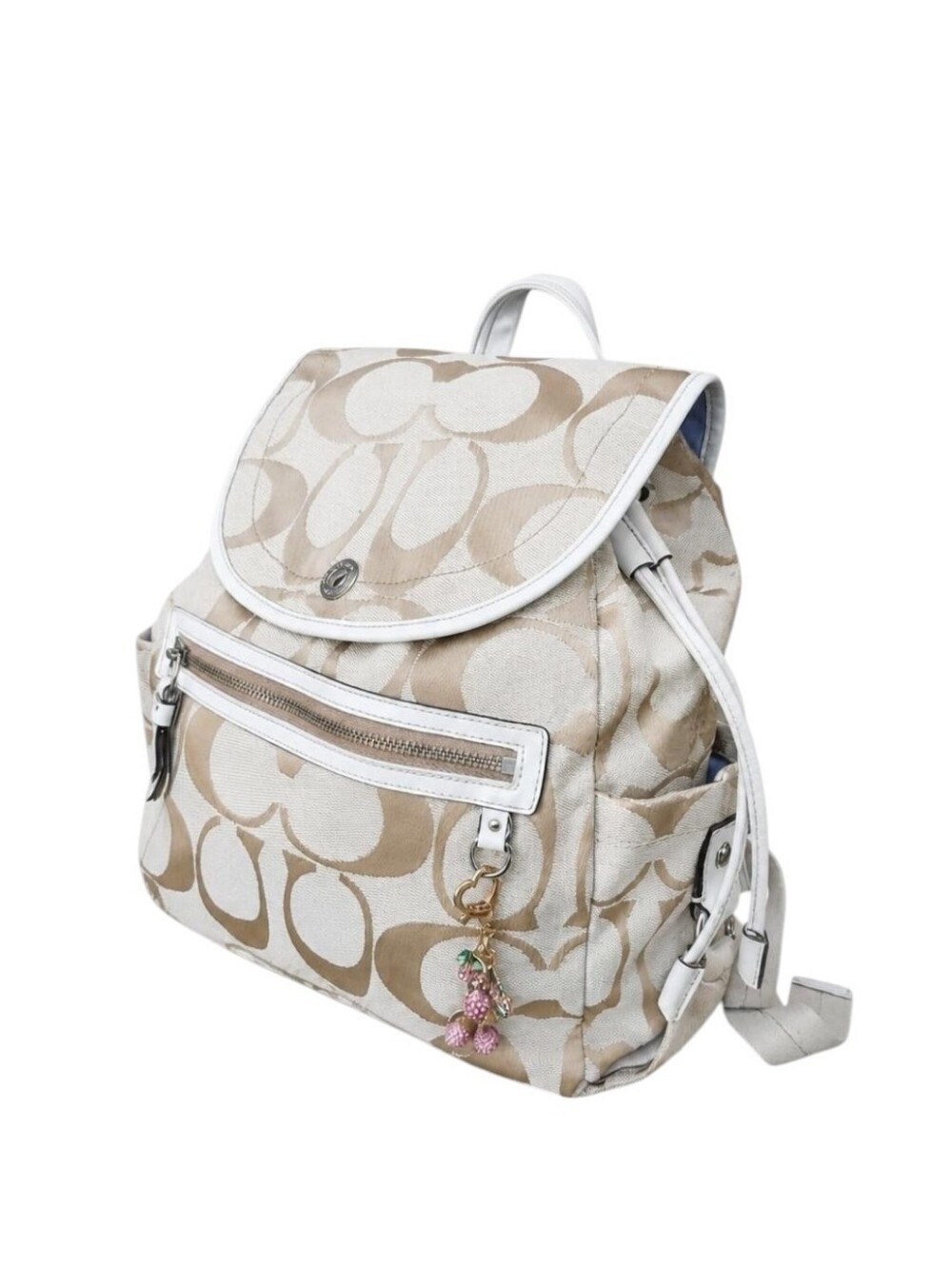 Coach Y2K Signature Beige Canvas Backpack with White Trim